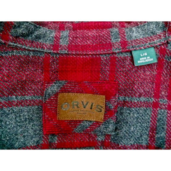 NEW! Orvis Heavy Weight Flannel Shirt Shacket Long Sleeve Red Gray SZ L - Picture 5 of 6
